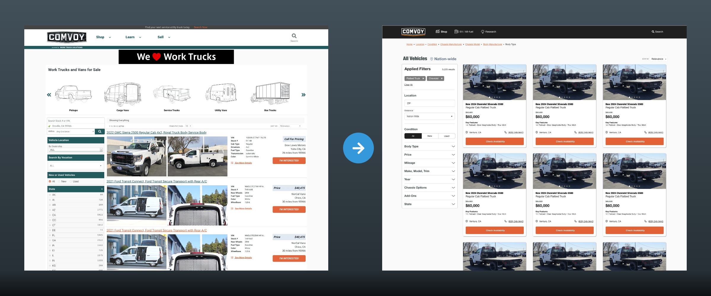 Comvoy Vehicle Search Page